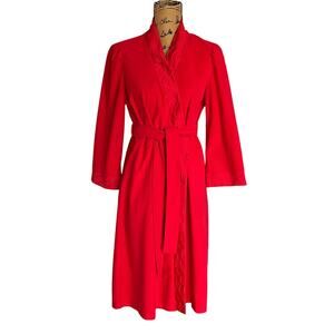 Vintage 70s 80s JCPenney Misses Red Velour Satin Midi Robe Tie Waist Women’s S